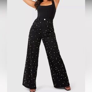 PLUS PEARL EMBELLISHED WIDE LEG JEAN